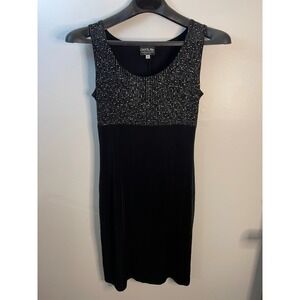 Onyx Nite Women Black Glitter Bodice Sleeveless Sheath Dress Size 8 Made in USA